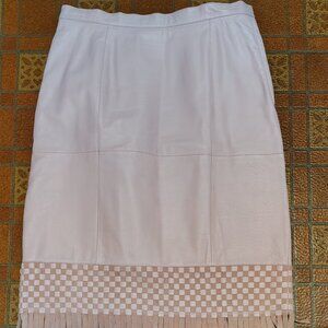 Pamela McCoy 100%Genuine Leather Midi Skirt With Lattice & Fringe Pink Sze Small